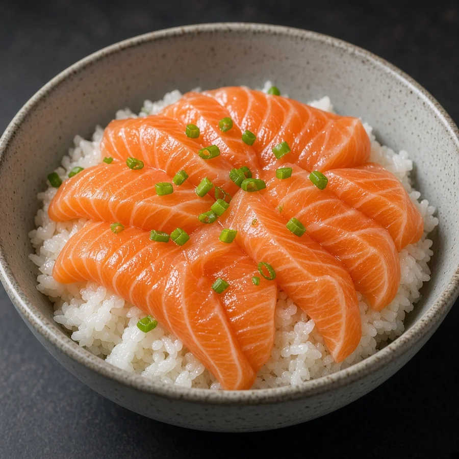 Salmon Bowl with salmon sashimi on sushi rice at Eating Sushi in Winnipeg, MB